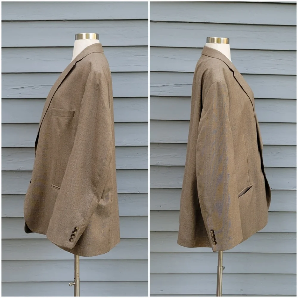 Chaps Brown Black Duo Pattern Tweed With Faint Blue Stripes Suit‎ Coat Blazer